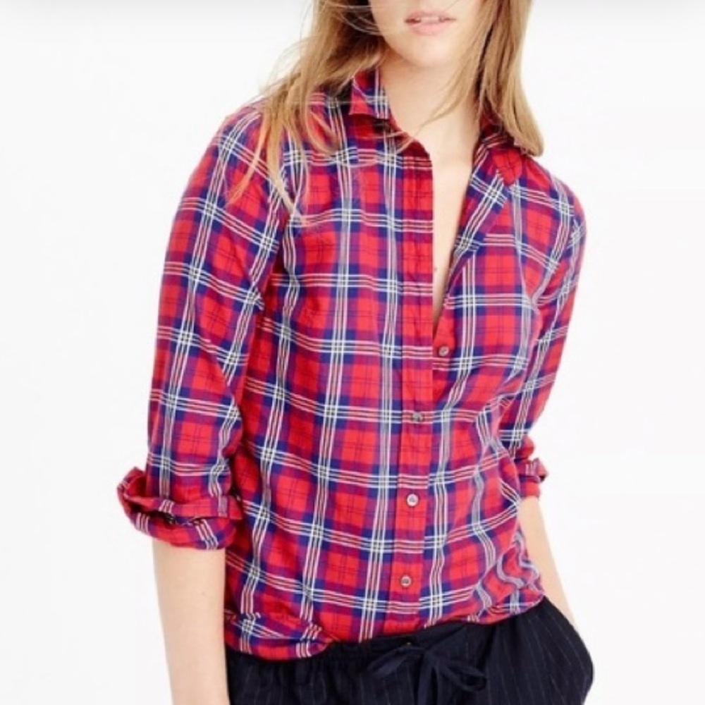 🌟J CREW🌟 Red Plaid Button-Up Shirt